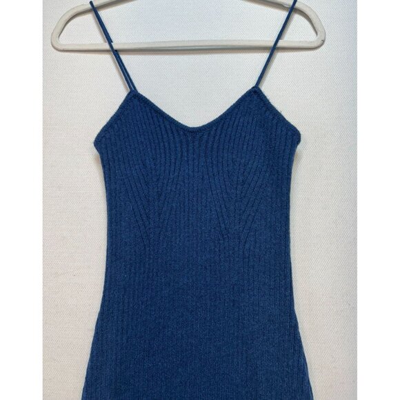 Cider Womens Ribbed Knit Midi Dress XL Blue Spaghetti Straps & Side Slit - Picture 2 of 11